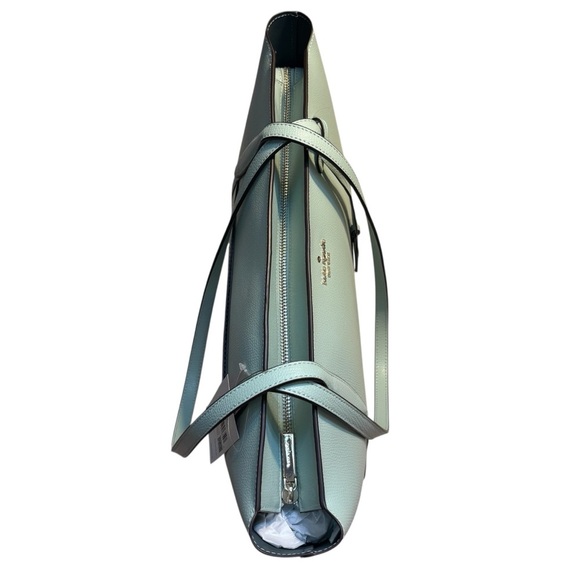 NWT ♠️ Kate Spade Cara Tote Bag Large Seawater Green Gold Hardware Grain Leather - Picture 4 of 16